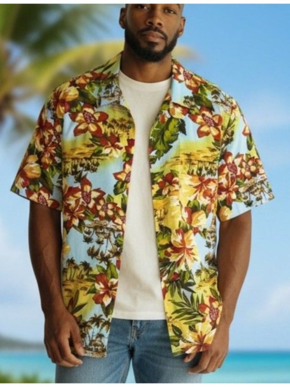 NWT George Men's L 42-44 Tropical Hawaiian Shirt Rayon Button Up Short Sleeve